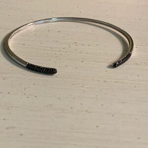 .925 Sterling Silver Cuff Bracelet With Black Spinel New